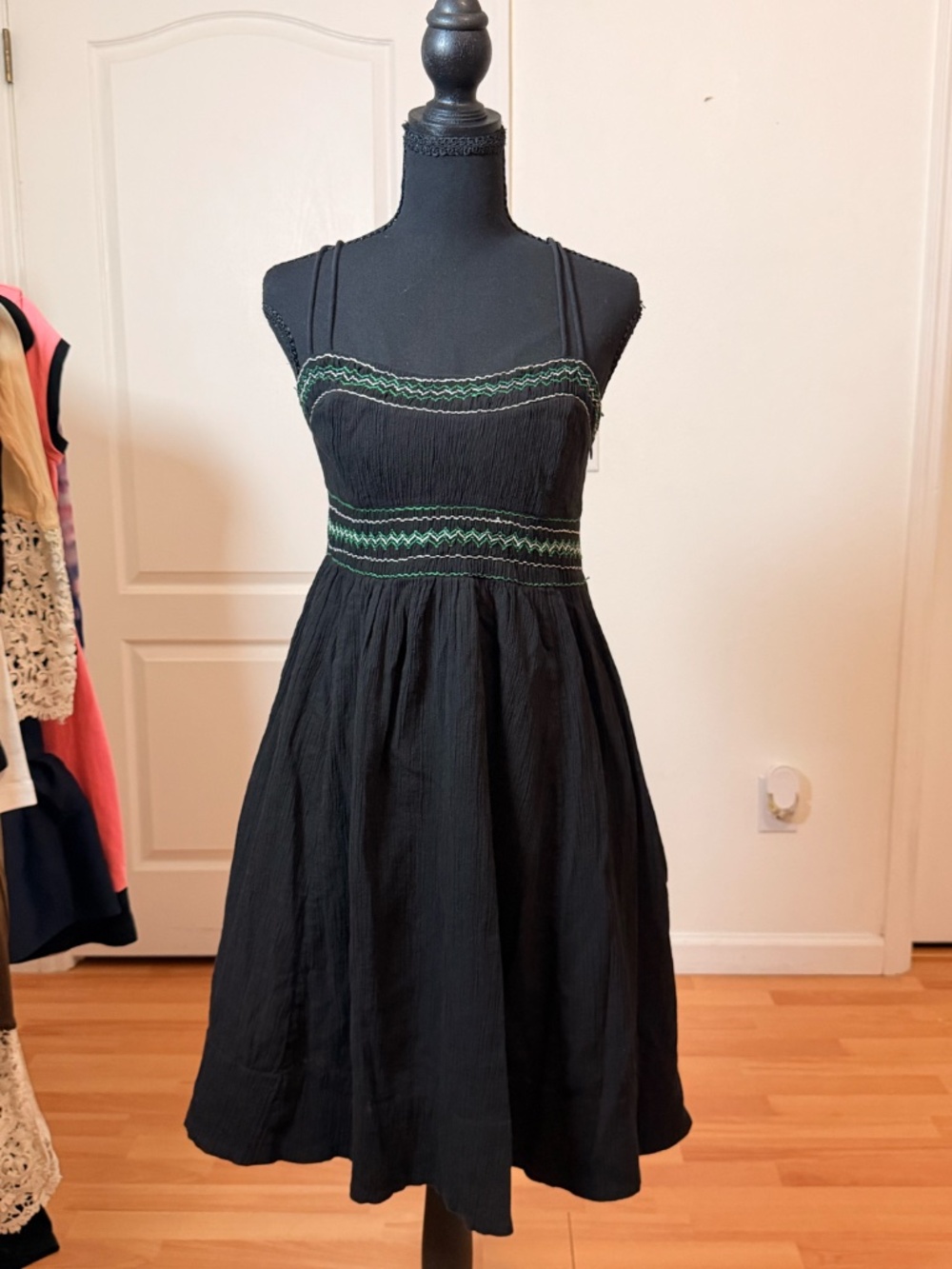 Boho Whimsigoth Black Crinkle 100%  Cotton Sundress Sz L